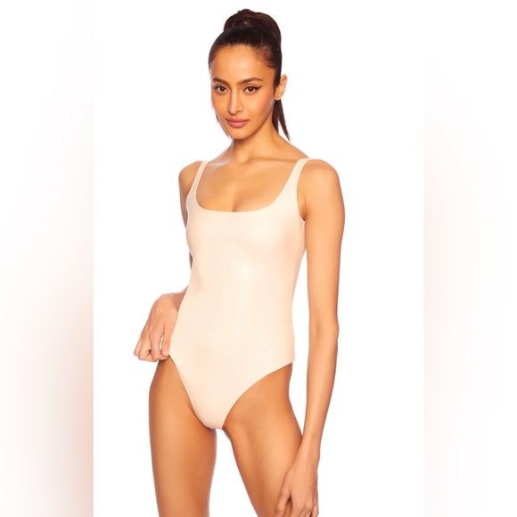 NWT SUSANA MONACO Faux Leather Body Suit in Blanched Almond MED - Picture 1 of 9